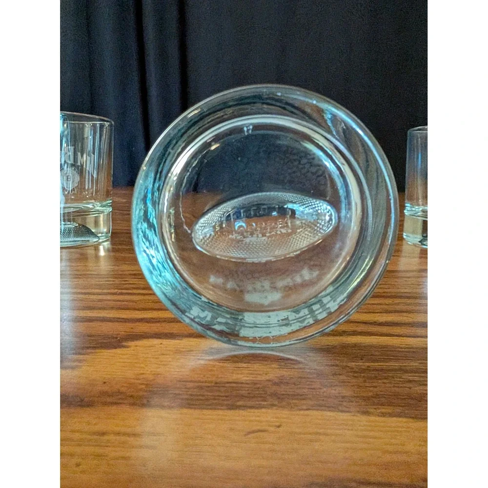 Jim Beam Whiskey Glasses Set 3 Clear 2 Football & Golf Base Etched Logo
